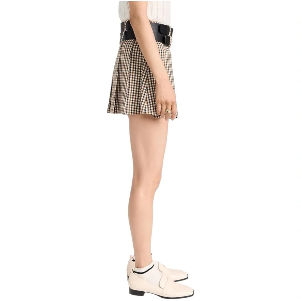Moon River Double Belted Pleated Plaid Mini Skirt - Picture 4 of 9
